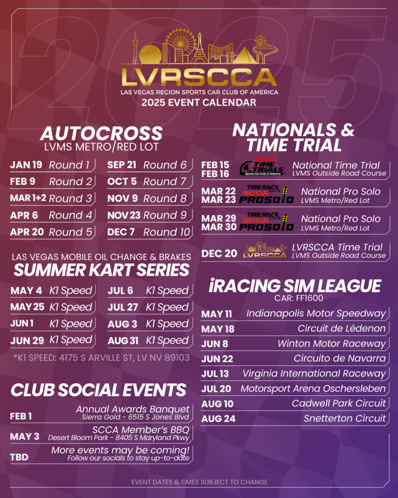 Schedule Las Vegas Region SCCA